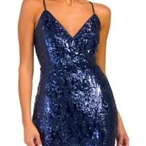 NWT Ramy Brook Leanne Sequin Midi Dress Navy Blue Size 8